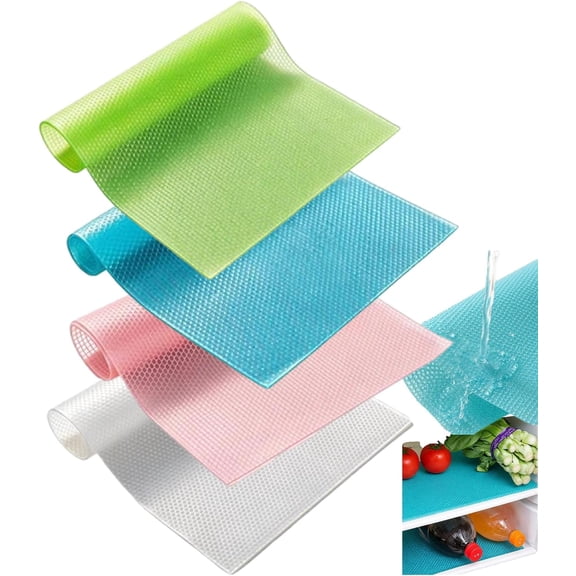 Waterproof Fridge Shelf Liners 4 Pack - Thick Non-Curl, Non-Slip, Easy Clean, Drawer Organizer, Dining Table Protector, Universal Cut-to-Fit,MIX-4PCS