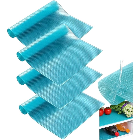 Waterproof Fridge Shelf Liners 4 Pack - Thick Non-Curl, Non-Slip, Easy Clean, Drawer Organizer, Dining Table Protector, Universal Cut-to-Fit