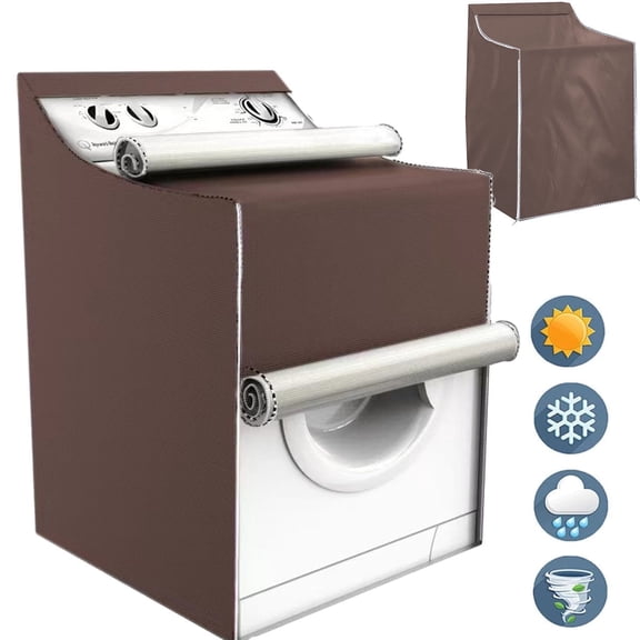 Waterproof Front Load Washer and Dryer Cover with Zipper, Dustproof & Sunproof Outdoor Use for Washing Machine Protection,Coffee