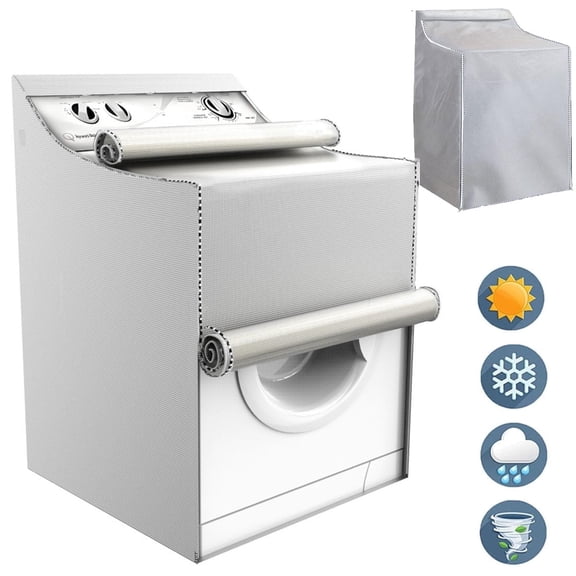 Waterproof Front Load Washer and Dryer Cover with Zipper, Dustproof & Sunproof Outdoor Use for Washing Machine Protection,Silver