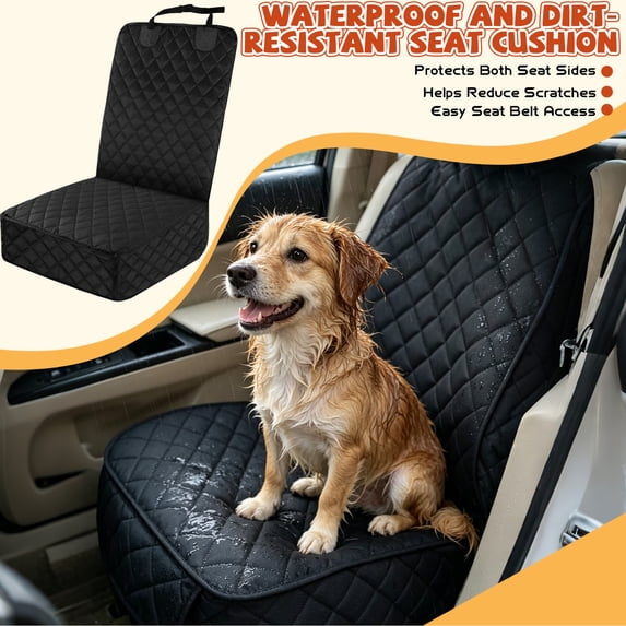 Waterproof Front Seat Protector for Car Dogs, Quilted Pet Car Seat Cover, Universal Fit for Trucks Suvs, Black Single Pack