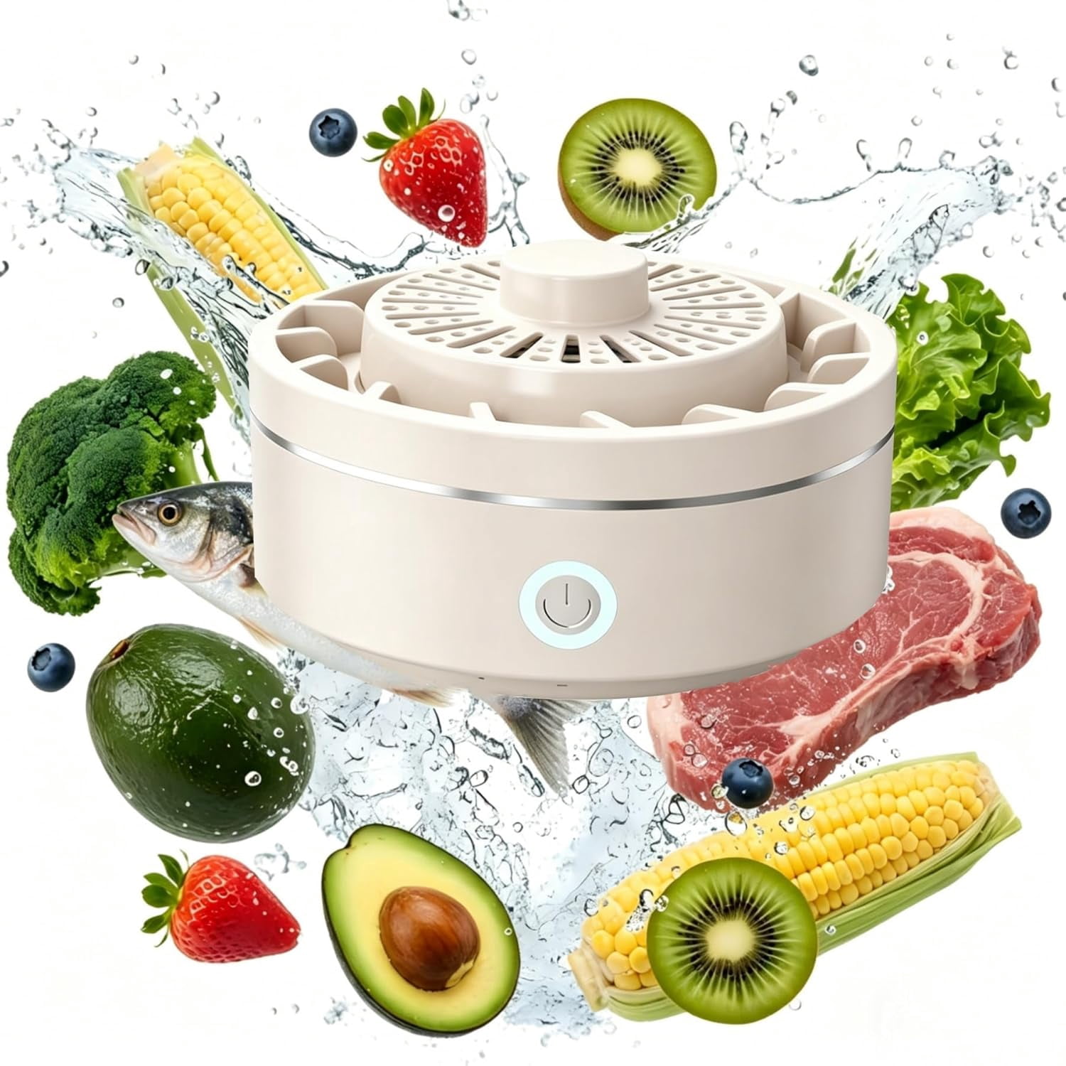 Waterproof Fruit and Vegetable Cleaner with Rotatable Magnetic Base, Automatic Start in Water for Home Kitchen Use(Khaki)(K)