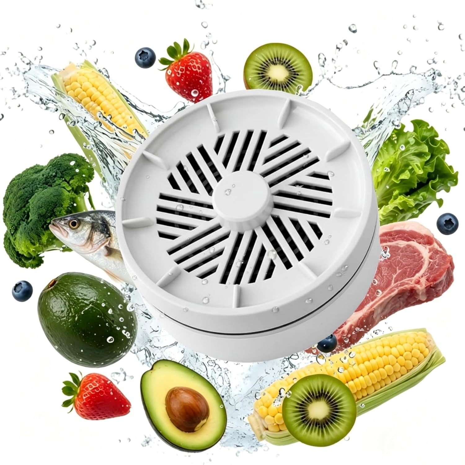 Waterproof Fruit and Vegetable Cleaner with Rotatable Magnetic Base, Automatic Start in Water for Home Kitchen Use(White)(K)