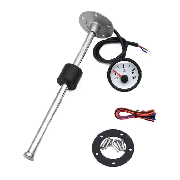 Waterproof Fuel Level Gauge With Fuel Level Sensor 100-500MM Stainless Steel Marine Level Gauge Sensor 0-190Ohm Red Backlight ,Easy Setup