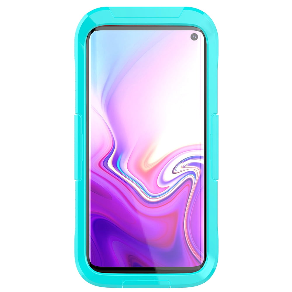 Waterproof Fully Sealed Hard Case For Samsung Galaxy S10 With Plastic Screen Protector Cover For Swimming, Beach, Camping, Vacation Outdoor Use (Aqua)