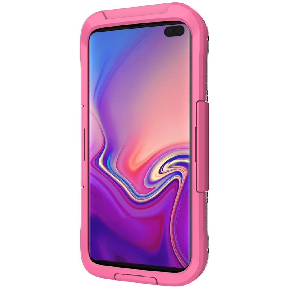 Waterproof Fully Sealed Hard Case For Samsung Galaxy S10 Plus With Plastic Screen Protector Cover For Swimming, Beach, Camping, Vacation Outdoor Use (Pink)