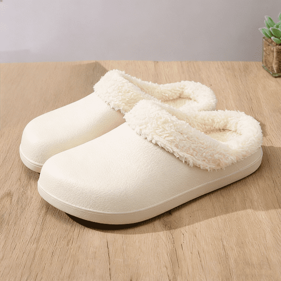 Waterproof Fuzzy Slippers for Woman Men Fur Lined Clog Memory Foam Slippers Winter Warm Fuzzy Indoor Outdoor Shoes