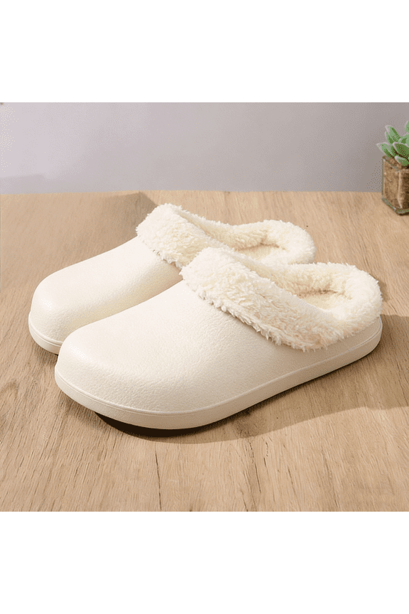 Waterproof Fuzzy Slippers for Woman Men Fur Lined Clog Memory Foam Slippers Winter Warm Fuzzy Indoor Outdoor Shoes