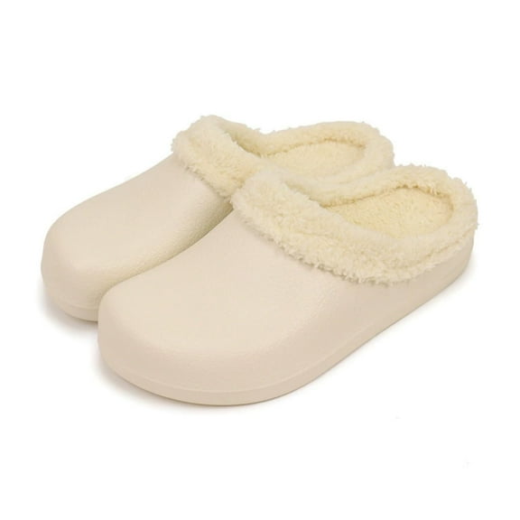 Waterproof Fuzzy Slippers for Woman Men Fur Lined Clog Memory Foam Slippers Winter Warm Fuzzy Indoor Outdoor Shoes