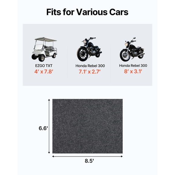 Waterproof Garage Floor Mat for Under Car,Non-slip 6.6'x8.5' Compact Size Heavy Duty Containment Mat,Protects Garage Floor from Water,Mud&Oil,For Garages,Greenhouses,Entrance