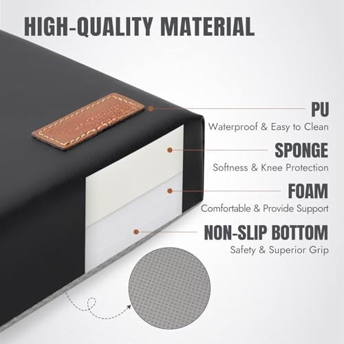 Waterproof Garden Kneeling Pad - 2" Thick Soft Foam Kneeling Mat for Gardeners with Handle & Removable Cover, Knee Support for Bathing, Black