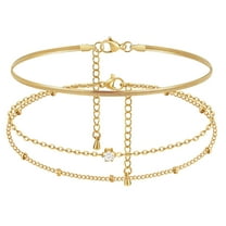 Waterproof Gold Anklets for Women - 14k Gold Plated Ankle Bracelets,Summer Beach Surfer Foot Chain Multilayered Stack Bracelet Anklet Set,Layered Trendy Jewelry Holiday Gifts for Her Girlfriend