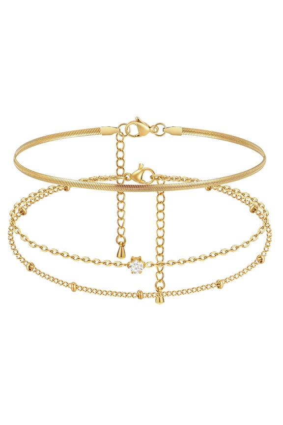 Waterproof Gold Anklets for Women - 14k Gold Plated Ankle Bracelets,Summer Beach Surfer Foot Chain Multilayered Stack Bracelet Anklet Set,Layered Trendy Jewelry Holiday Gifts for Her Girlfriend