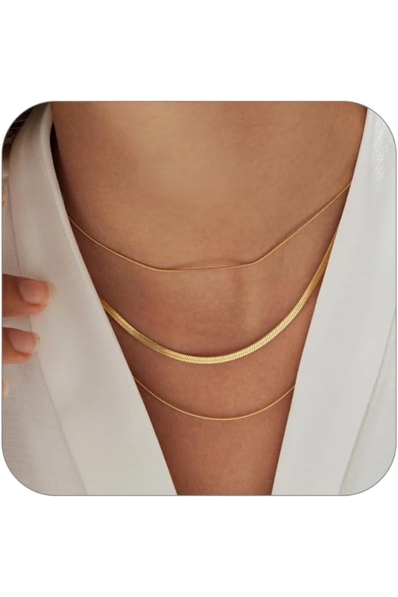 Waterproof Gold Necklace Layered Necklaces for Women Non Tarnish,18k Gold Plated Stainless Steel Dainty Stack Thin Chain Necklace Set for Women Gifts Jewelry