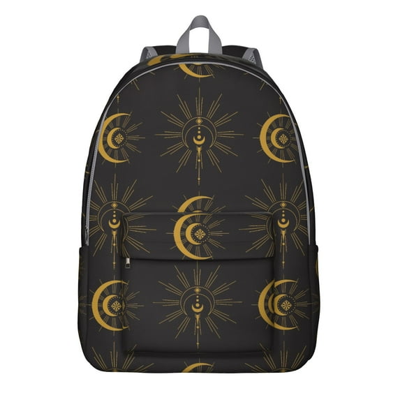 Waterproof Gothic Astrology Backpack, Durable School Bag with Celestial Moon, Sun, and Starry Night Design
