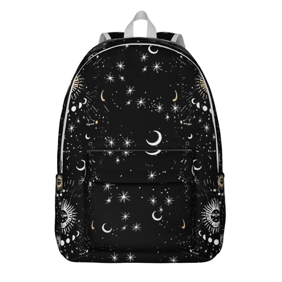 Waterproof Gothic Backpack, Lightweight School Bag Featuring Cosmic Moon, Stars, and Astral Eclipse Pattern