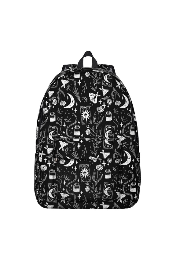 Waterproof Gothic Backpack, Lightweight School Bag Featuring Cosmic Moon, Stars, and Astral Eclipse Pattern