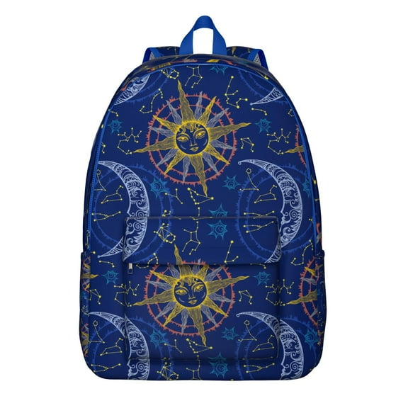 Waterproof Gothic Backpack, Lightweight School Bag Featuring Cosmic Moon, Stars, and Astral Eclipse Pattern