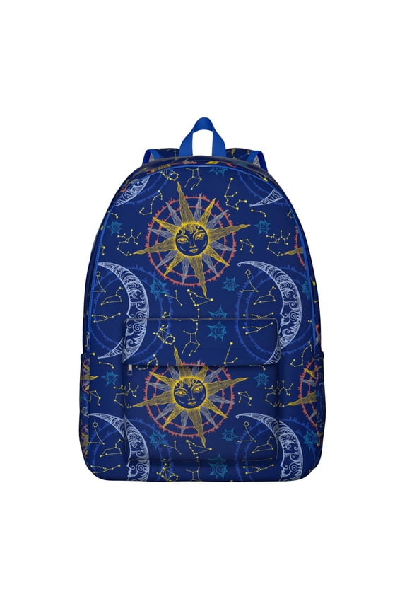 Waterproof Gothic Backpack, Lightweight School Bag Featuring Cosmic Moon, Stars, and Astral Eclipse Pattern
