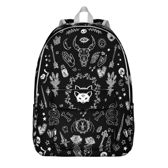 Waterproof Gothic Backpack, Lightweight School Bag Featuring Cosmic Moon, Stars, and Astral Eclipse Pattern