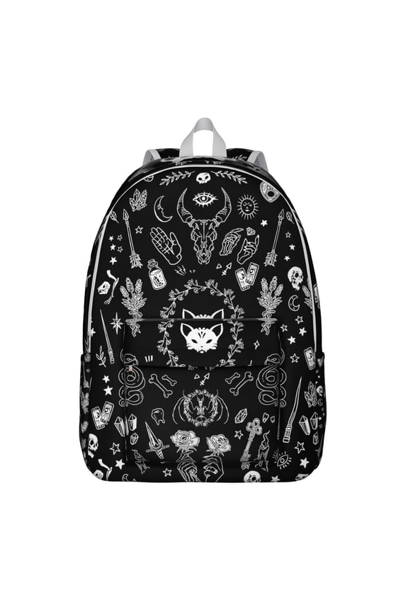 Waterproof Gothic Backpack, Lightweight School Bag Featuring Cosmic Moon, Stars, and Astral Eclipse Pattern