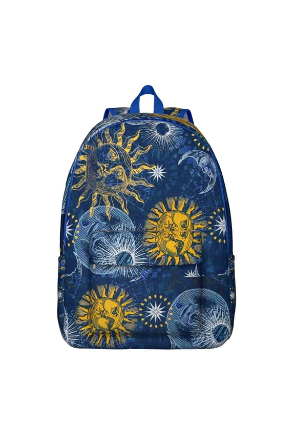 Waterproof Gothic Backpack, Lightweight School Bag Featuring Cosmic Moon, Stars, and Astral Eclipse Pattern