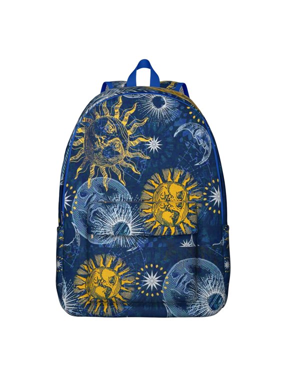 Waterproof Gothic Backpack, Lightweight School Bag Featuring Cosmic Moon, Stars, and Astral Eclipse Pattern