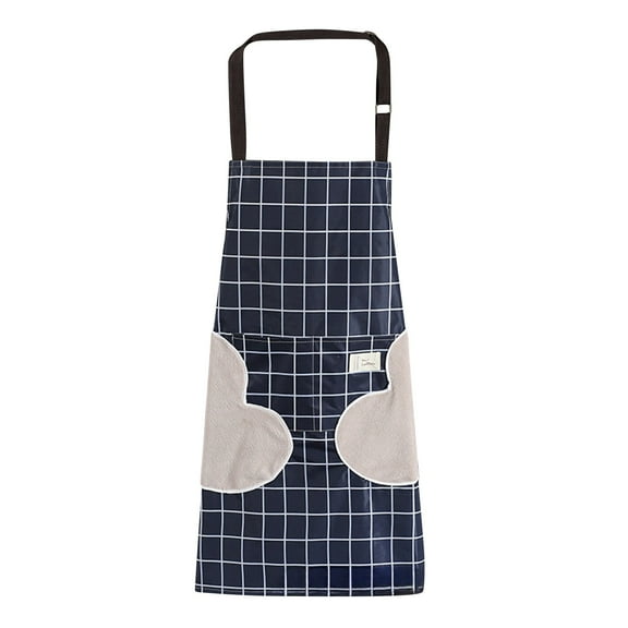 Waterproof Grid Pattern Apron with Wipeable Hand Pads Adjustable Strap and Large Front Pocket for Kitchen Cooking Baking Cleaning Tasks