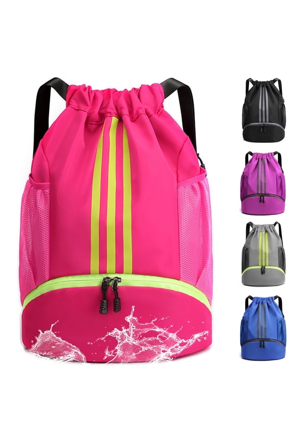 Waterproof Gym Bags with Drawstring, Large Capacity Sports Bag, with Bottom Compartment and Wide Drawstring, Soccer Backpack for Women Men Junior