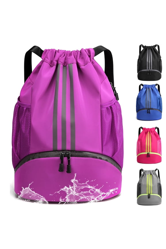 Waterproof Gym Bags with Drawstring, Large Capacity Sports Bag, with Bottom Compartment and Wide Drawstring, Soccer Backpack for Women Men Junior