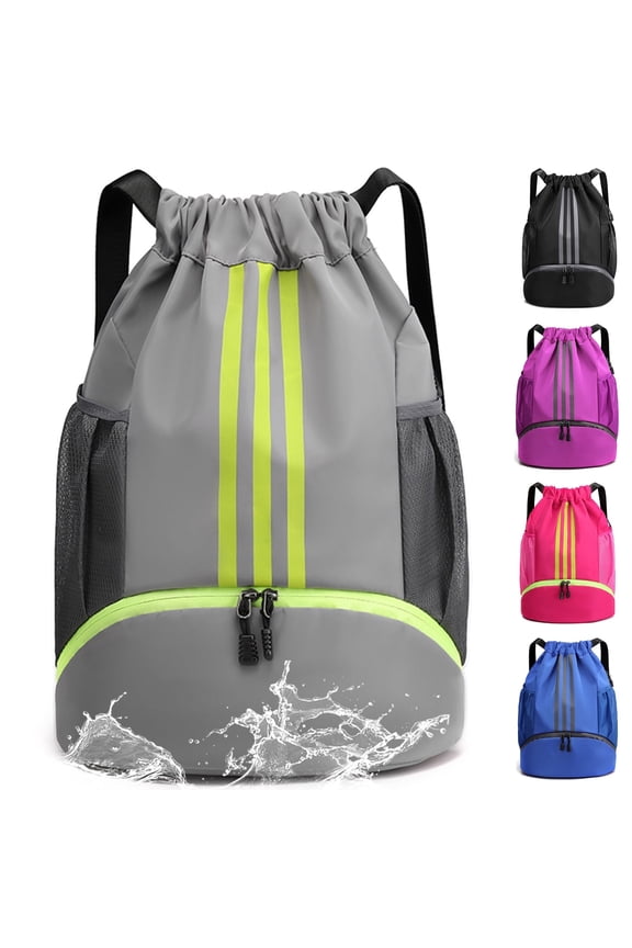 Waterproof Gym Bags with Drawstring, Large Capacity Sports Bag, with Bottom Compartment and Wide Drawstring, Soccer Backpack for Women Men Junior