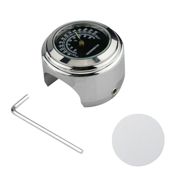 Waterproof Handlebar Thermometer for Motorcycles - Universal Replacement - Fits 22mm-25.4mm (7/8’‘-1’') Handlebars - Sleek Silver Shell with Black Dial Design - Monitor Temperature on Your Ride