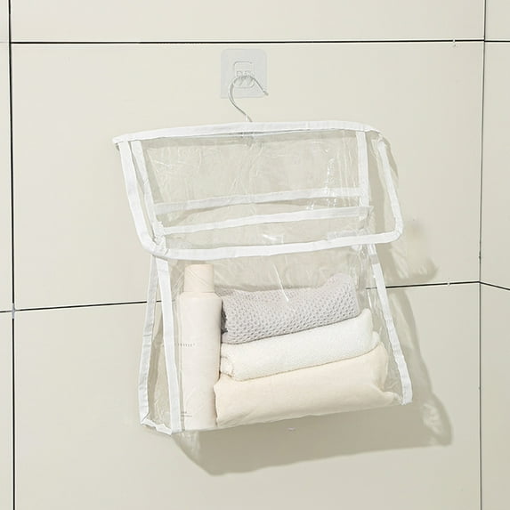 Waterproof Hanging Storage Bag, Multi-Compartment Shower Organizer with Hook, PVC Bathroom Wall Mount for Toiletries, Towels, Underwear, Travel Storage, 12.2x11.81x3.95in