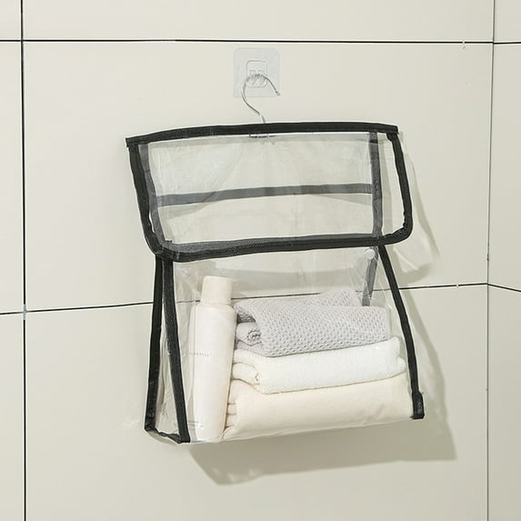 Waterproof Hanging Storage Bag, Multi-Compartment Shower Organizer with Hook, PVC Bathroom Wall Mount for Toiletries, Towels, Underwear, Travel Storage, 12.2x11.81x3.95in