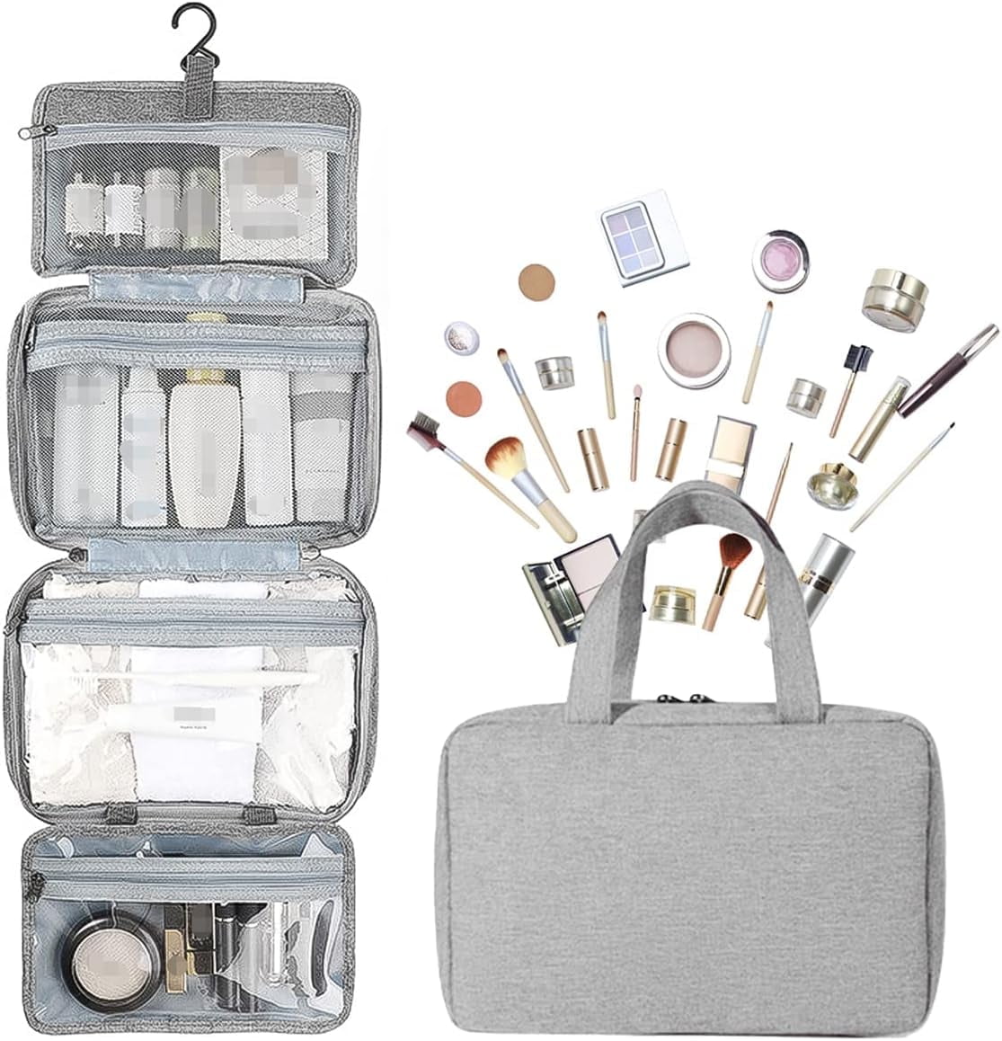 SSOTTNXY Waterproof Hanging Toiletry Bag with 4 Foldable Compartments, Large Travel Organizer
