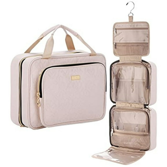 Waterproof Hanging Travel Makeup Bag with Hook - (Pink) Portable Cosmetic Organizer