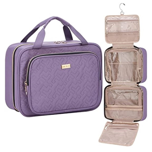 Waterproof Hanging Travel Makeup Bag with Hook - (Purple) Portable Cosmetic Organizer