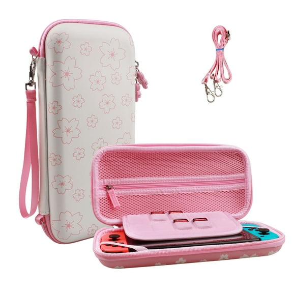 Waterproof Hard Shell Protective Travel Storage Case Compatible with Nintendo Switch and OLED Console for Game Accessories-Pink