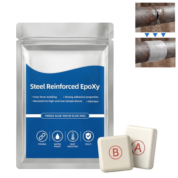 Waterproof Heat-Resistant Epoxy Putty Repair,100g Quick-Repair AB (100g) High-Strength Two-Component Epoxy Putty,Heat Resistant Cures in 24 Hours for Metal Wood Ceramic PVC Concrete,Glasses