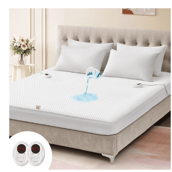 Waterproof Heated Mattress Pad, ETL Certified Bed Warmer with Memory Function 9 Heat Settings, 1-12 Hours Auto Off Deep Pocket, Machine Washable, White King