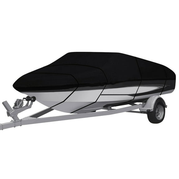 Waterproof Heavy Duty 210D Boat Cover Trailerable Fishing Ski Bass V-Hull Tri-Hull Runabouts 17-19ft Black