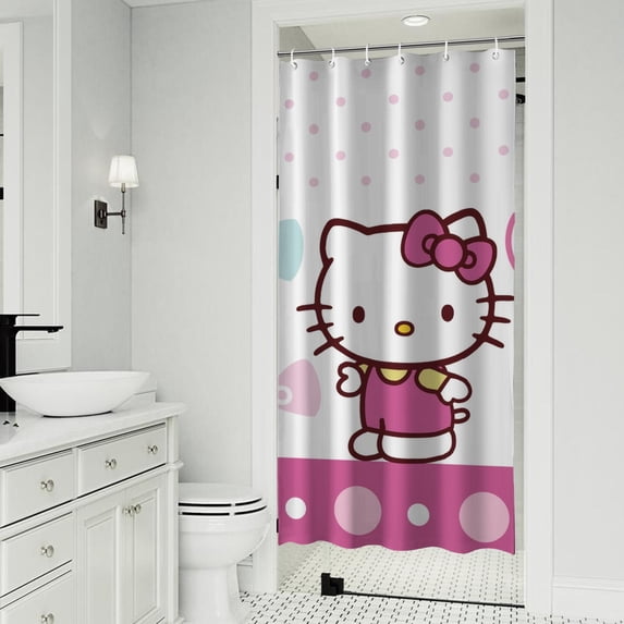 Waterproof Hello Kawaii Cat Cute Shower Curtain 36x72 Inch Polyester Unique Shower Curtain for Bathroom Hotel Home Bathtub Accessories Decor with 7 Plastic Hooks