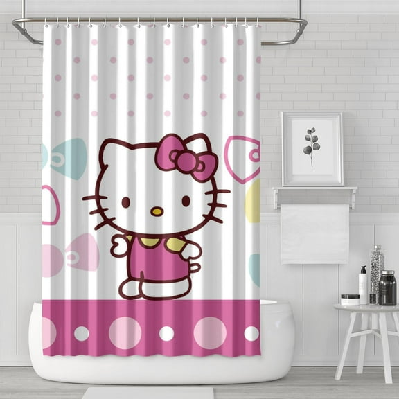 Waterproof Hello Kawaii Cat Cute Shower Curtain 72x72 Inch Polyester Unique Shower Curtain for Bathroom Hotel Home Bathtub Accessories Decor with 12 Plastic Hooks