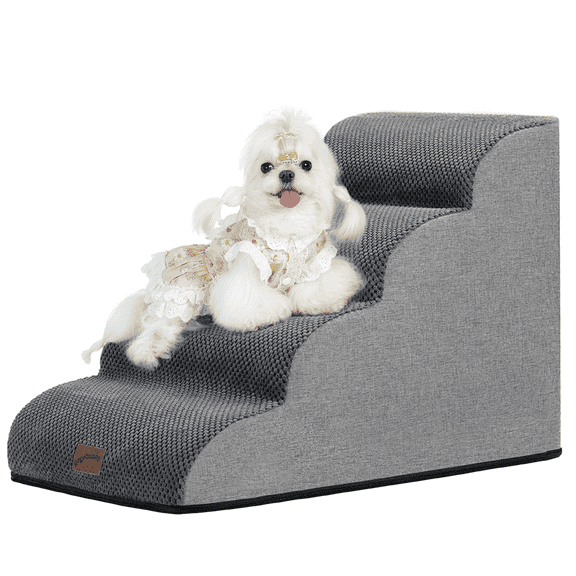 GoGoBunny Waterproof High Density Foam Curved Dog Stairs for High Beds Couches 19.7" H, 4-Step Ramp Dog Steps Friendly to Small Medium Dogs or Pets Joints, Non-Slip Balanced Durable Pet Step, Grey