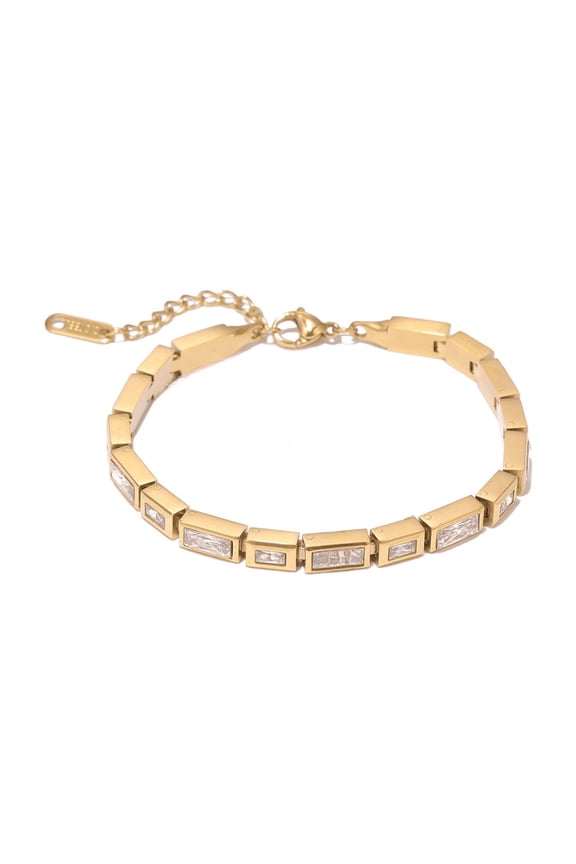 Waterproof High Quality Shiny Cubic Zirconia Chain Premium Bracelet Bangle 14K Yellow Gold New Jewelry