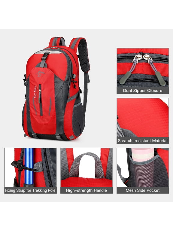 Waterproof Hiking Backpack 40L Lightweight Outdoor Trekking Daypack Travel Backpack for Men Women Black (19.7 x 13 x 1.2 inches / 50 x 33 x 3 cm)