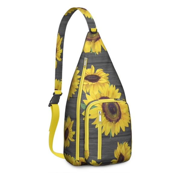 Waterproof Hiking Backpack Sling Bag for Women – Lightweight Crossbody with Adjustable Strap, Travel Chest Bag – Boho Sunflower & Bee Floral Design, Rustic Yellow Vintage Style