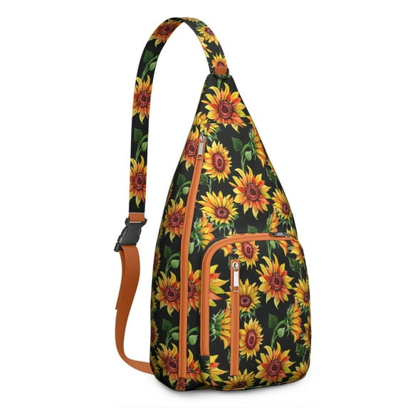 Waterproof Hiking Backpack Sling Bag for Women – Lightweight Crossbody with Adjustable Strap, Travel Chest Bag – Boho Sunflower & Bee Floral Design, Rustic Yellow Vintage Style