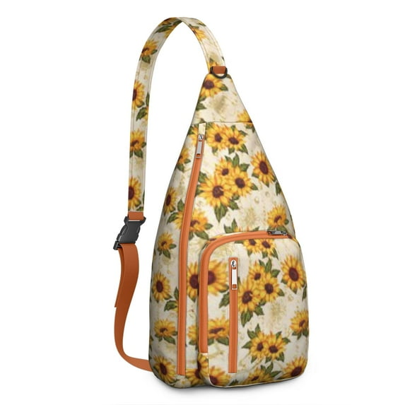 Waterproof Hiking Backpack Sling Bag for Women – Lightweight Crossbody with Adjustable Strap, Travel Chest Bag – Boho Sunflower & Bee Floral Design, Rustic Yellow Vintage Style
