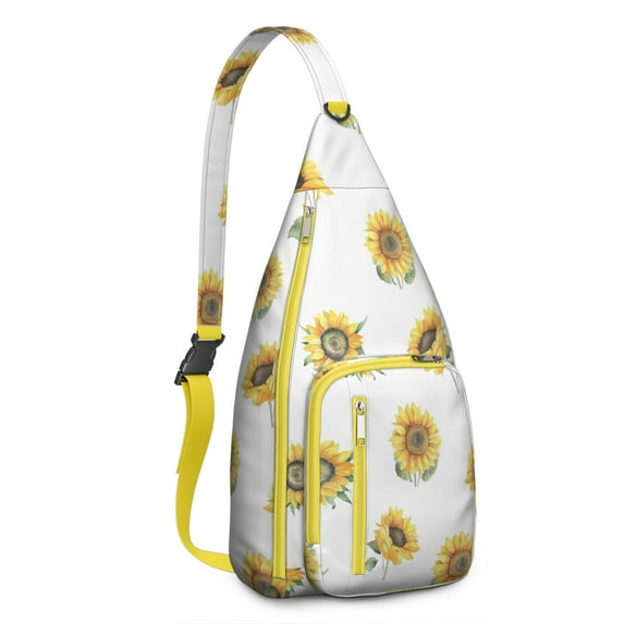 Waterproof Hiking Backpack Sling Bag for Women – Lightweight Crossbody with Adjustable Strap, Travel Chest Bag – Boho Sunflower & Bee Floral Design, Rustic Yellow Vintage Style